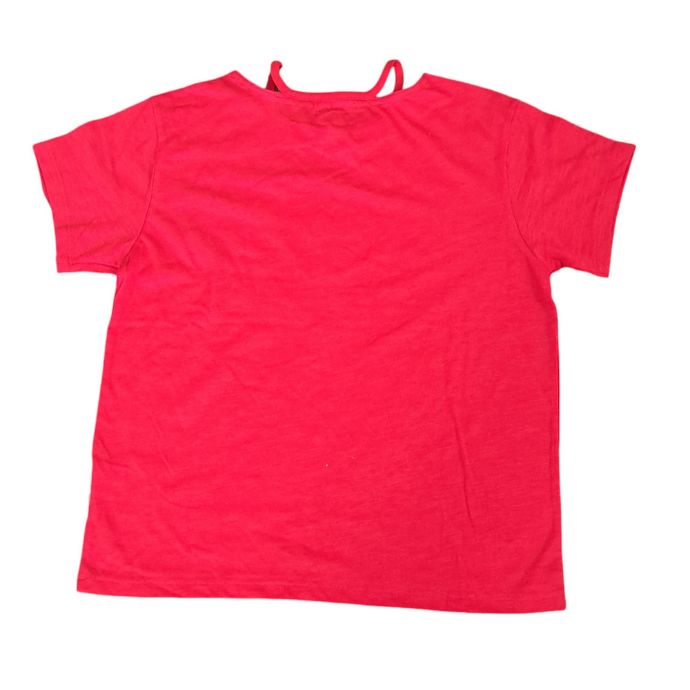 NWT BCBG Red White Black Glitter Short Sleeve Girls Peace Heart Top Size L - Picture 5 of 5